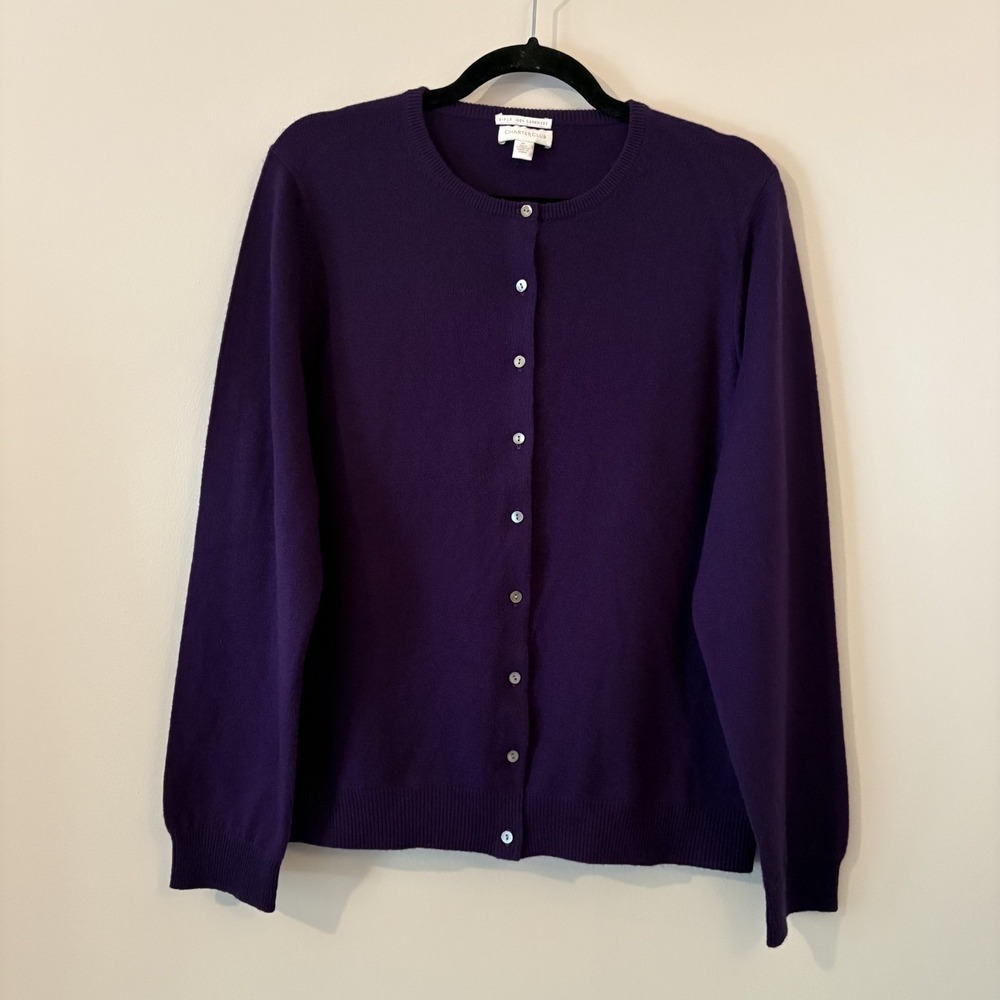 2-Ply 100% Cashmere Button Front Cardigan Sweater Plum XL Quiet Luxury Moody